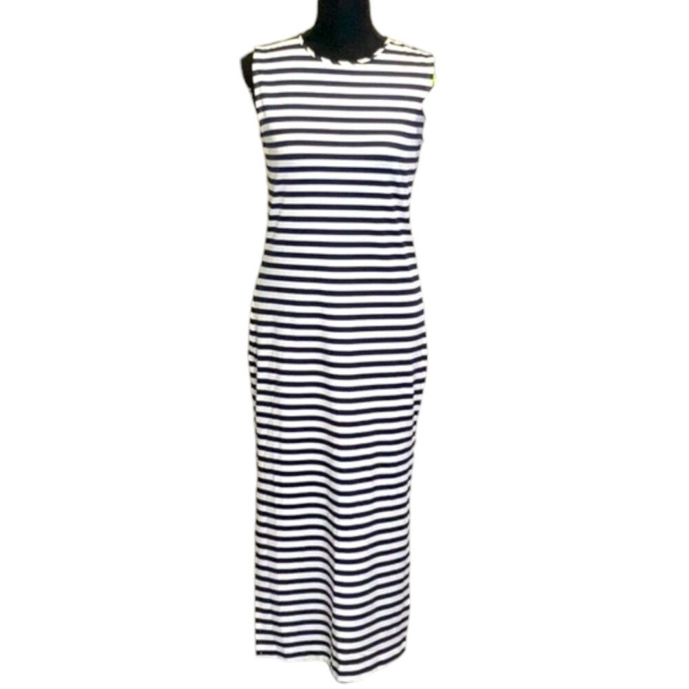 Dudley Stephens Tory Blue White Nautical Stripe Sleeveless Tank Dress Midi Large